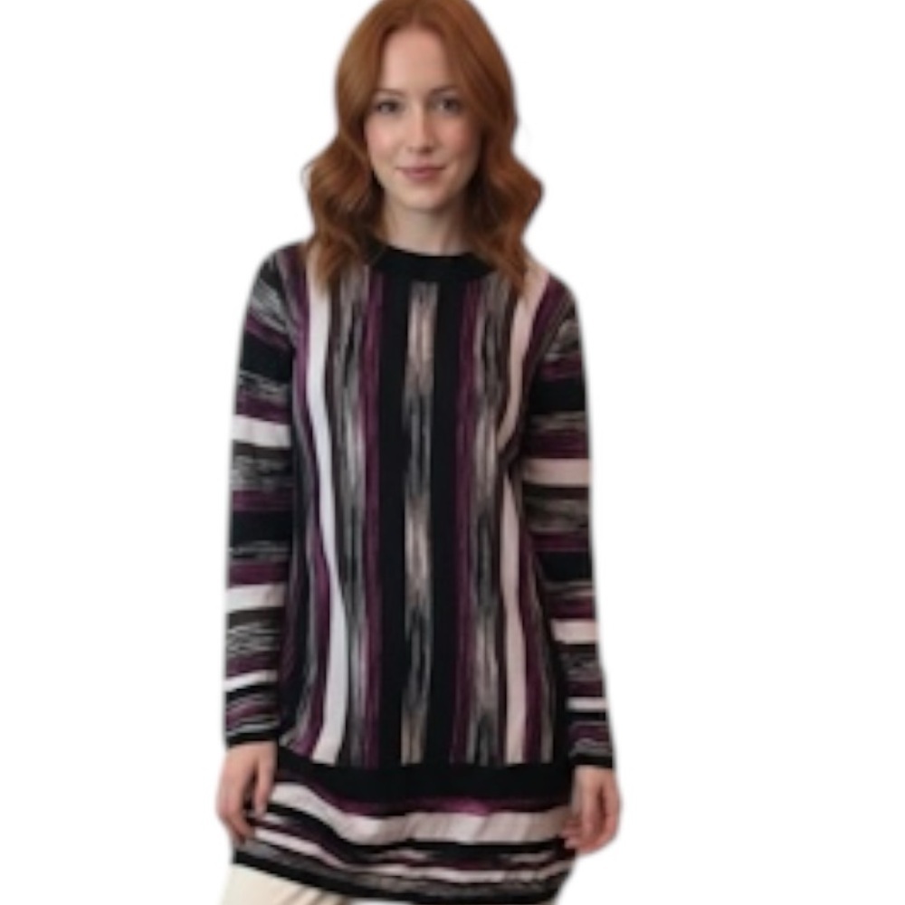 INDISKA‎ New Striped Knit Tunic Top Crew Sweater Lightweight Long Boho Relaxed L